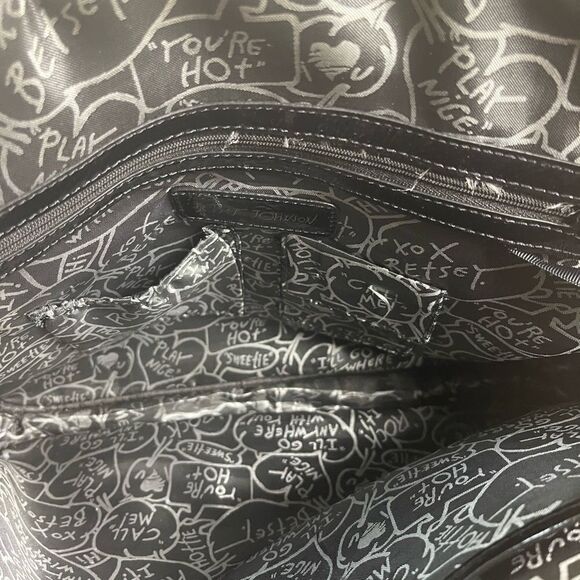 Betsey Johnson Nylon colorful large laptop shoulder bag black patent trim &strap - Picture 13 of 14